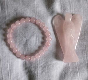 Rose Quartz Angel &amp; Bracelet Combo