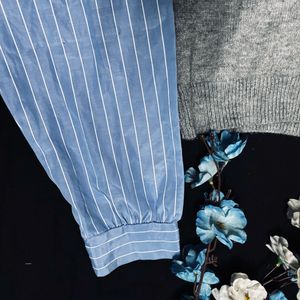 Striped Shirt with Knit Vest