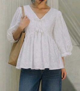 Chic White Textured Peplum Top