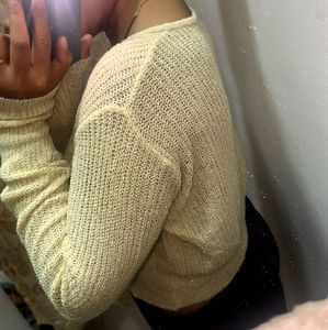 Cream Knit Button-Up Cropped Sweater