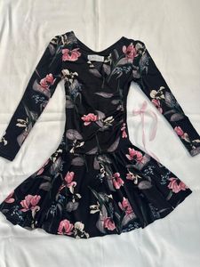 Black Floral Wrap Dress with Ruched Detail