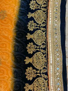 Elegant Yellow &amp; Black Embroidered Saree