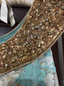 Stunning Teal Brocade Tiered Gown