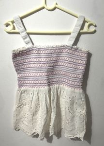 White Embroidered Smocked Tank Top
