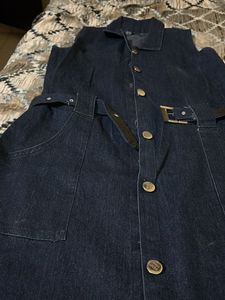 Sleeveless Denim Button-Up Dress with Belt