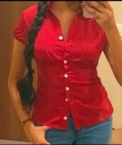 Retro Cherry Dot Button-Up Top