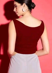 Chic Red Cowl Neck Sleeveless Top