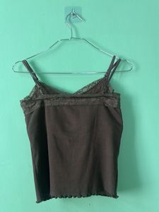 Brown Lace Trim Cami Top