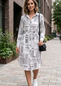 Chic Newspaper Print Shirt Dress