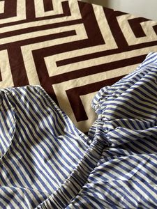 Blue and White Striped Cold Shoulder Top