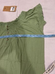 Green Smocked Off-Shoulder Top