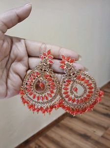 Elegant Red &amp; Gold Earrings Set