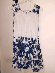 Blue Floral Lace Trim Dress