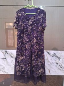 Elegant Purple Floral Print Dress