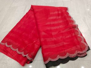 Red Embellished Saree