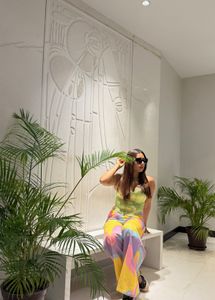 Colorful Abstract Print Wide Leg Pants