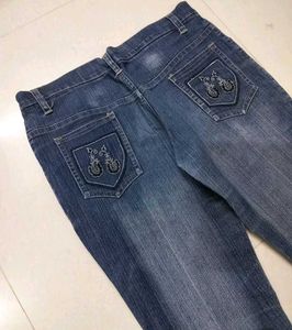 Embroidered Blue Denim Jeans