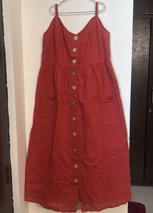 Red Button-Up Midi Dress
