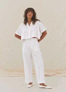 Women's White Cotton Cropped Box shirt-XL