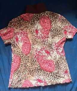 Cheetah print Ruffled Button-Up Top