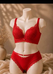 Lace Trimmed Red Lingerie Set