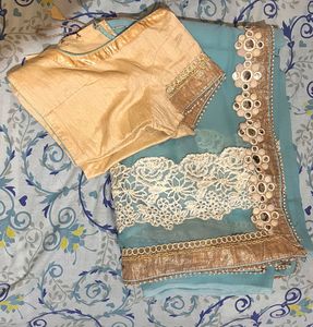 Elegant Blue Saree with Blouse Piece