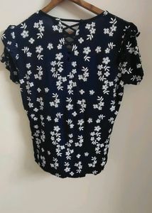 White Flower Print Top