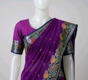 Purple Embroidered Party Wear Saree