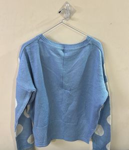 Blue Polka Dot Knit Sweater