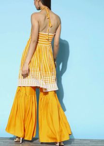 Yellow Kurta Set with White Detailing small size
