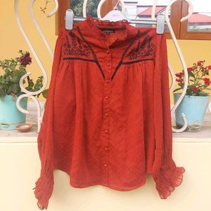 Brick Red Embroidered Top