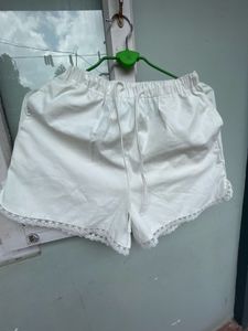 White Lace Trim Shorts