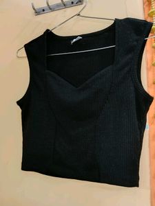 Black Ribbed Sweetheart Neck Crop Top