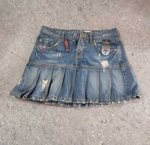 Distressed Denim Mini Skirt