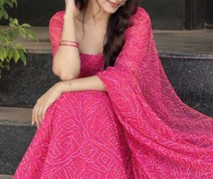 Stunning Pink Bandhani Ethnic Gown