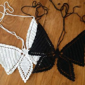 Black Crochet Butterfly Bralette Top