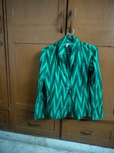 Green Ikat Print Blazer