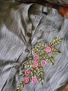 Embroidered Grey Kurta