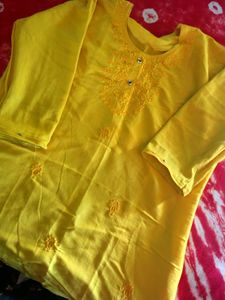 Vibrant Yellow Embroidered Kurta XXL