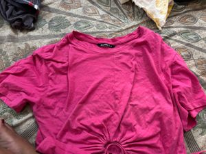 Vibrant Pink Tie-Front Crop Top