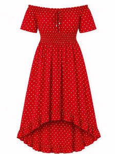 Red Polka Dot Off-Shoulder cotton dress