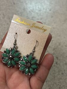 Bohemian Green Flower Dangle Earrings