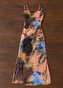 Abstract Print Ruched Midi Dress