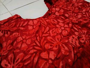 Red net work gown for party