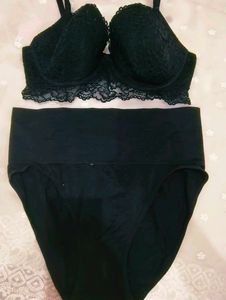 Lace Trim Bra & High Waist Brief Set