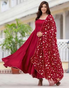 Beautiful Red Ethnic Anarkali Suit Set | 3 Piece