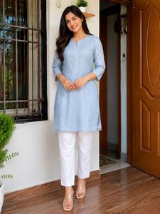Light Blue Textured Kurta