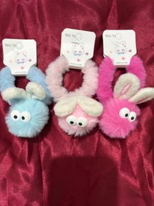 Cute Fuzzy Bunny Hair Tie Set