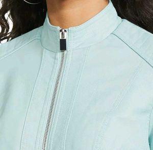 Stylish Light Blue Faux Leather Jacket