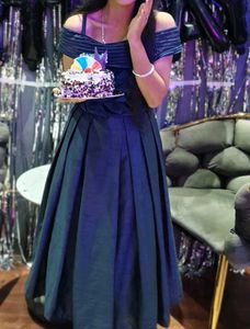 Elegant Navy Off-Shoulder Gown